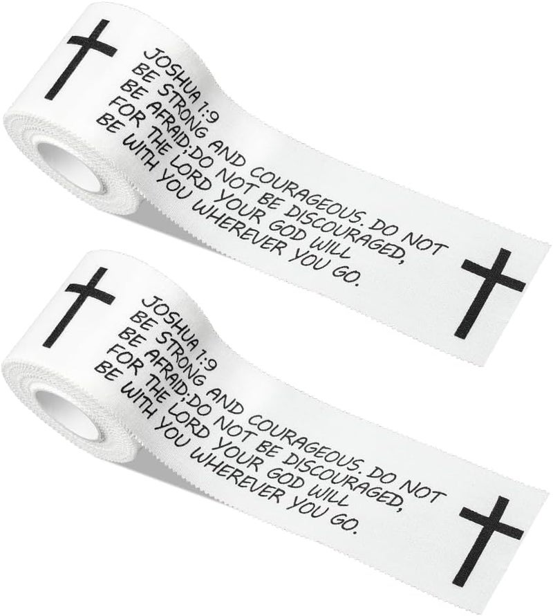 Eaureum 2Pcs Christian Cross Athletic Tape 2IN X 23FT Cotton Zinc Oxied White Sports Tape Athletic for Tennis Baseball, Religious Bible Verse Gymnastics Wrist Tape Christian Gifts for Men Women - Image 1